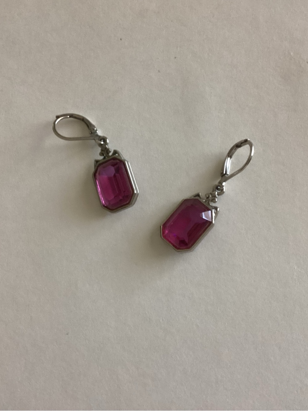 Silver-Tone Pink Gem Drop Earrings